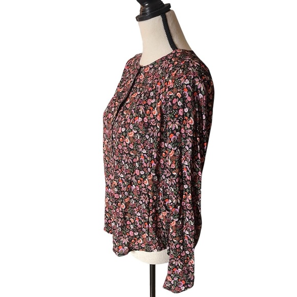 Maeve Front Pleated Multi-Color Floral Long Sleeve Blouse Top | Size XS - Picture 5 of 14